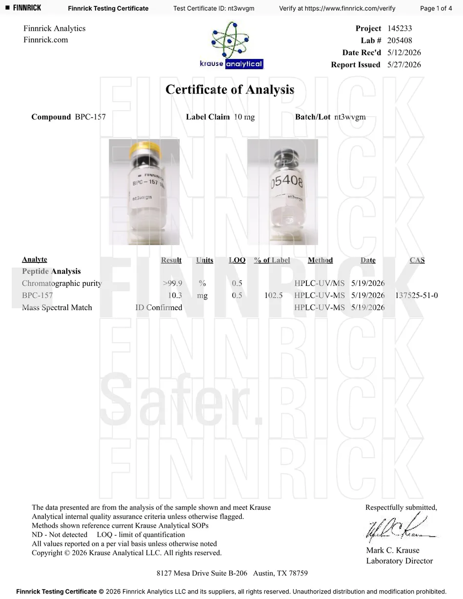 Certificate of Analysis for BPC-157 (10MG)