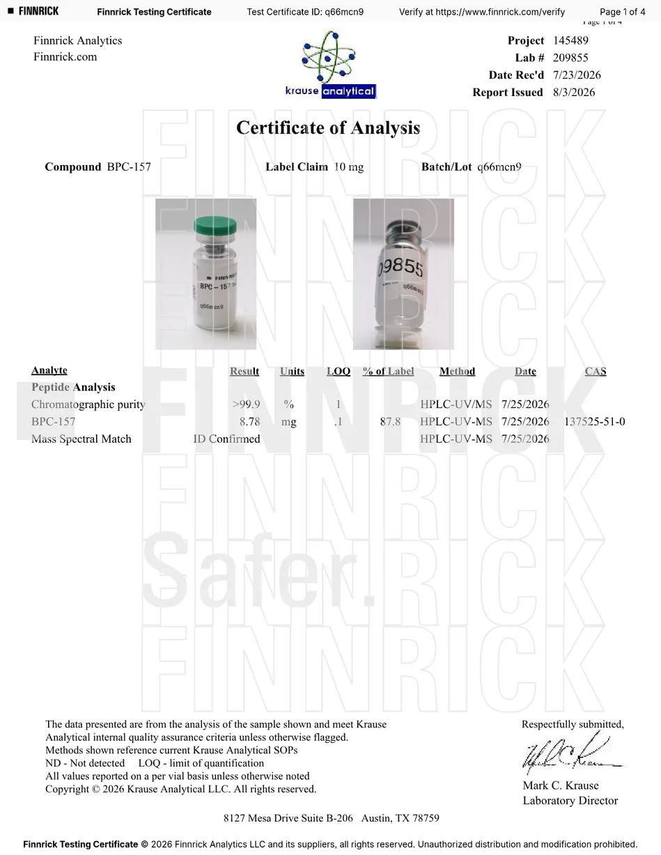 Certificate of Analysis (batch 2) for BPC-157 (10MG)