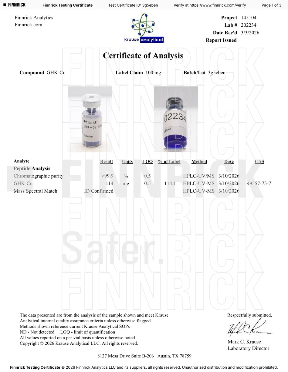Certificate of Analysis for GHK-Cu (100MG)