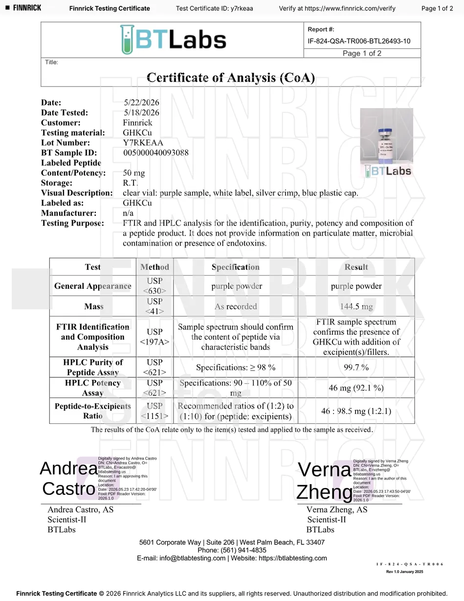 Certificate of Analysis (batch 3) for GHK-Cu (50MG)