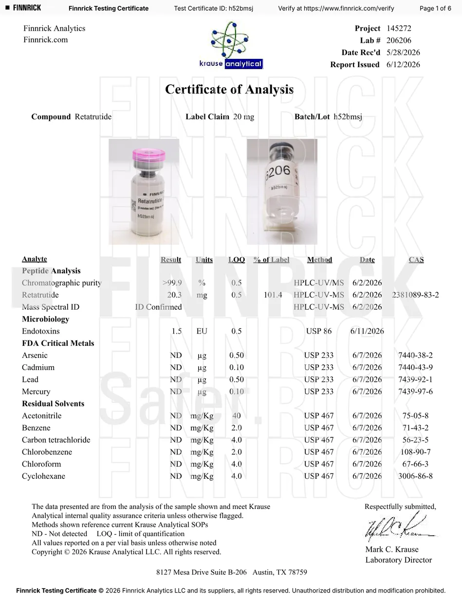 Certificate of Analysis (batch 2) for GLP-3 (RT) 20MG