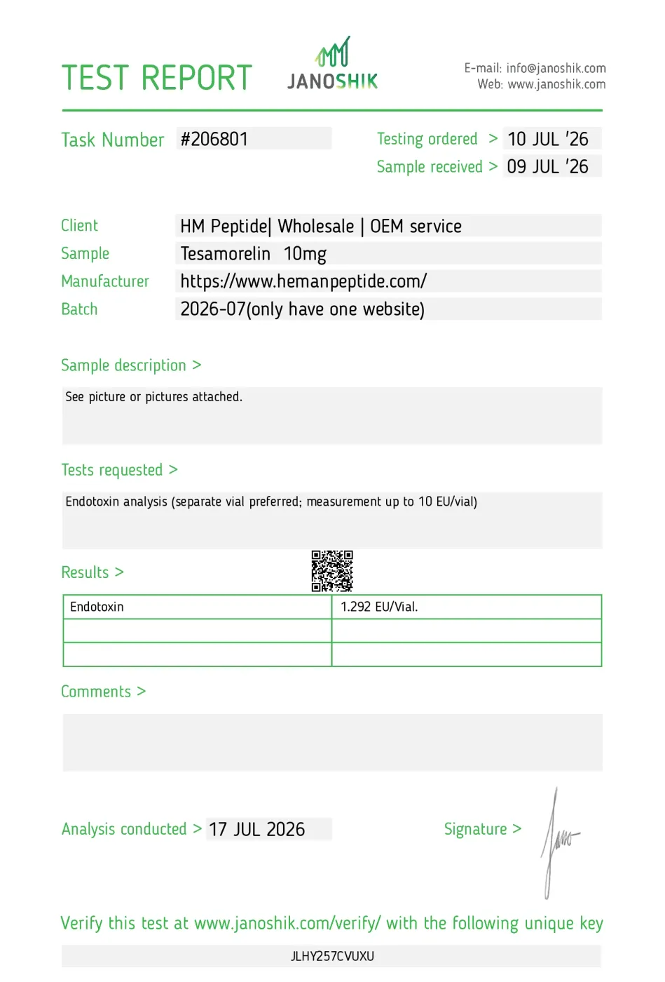 Certificate of Analysis (batch 3) for Tesamorelin (10MG)